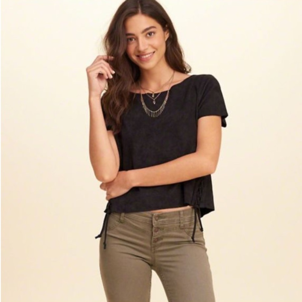 Hollister vegan suede top with braided side detail